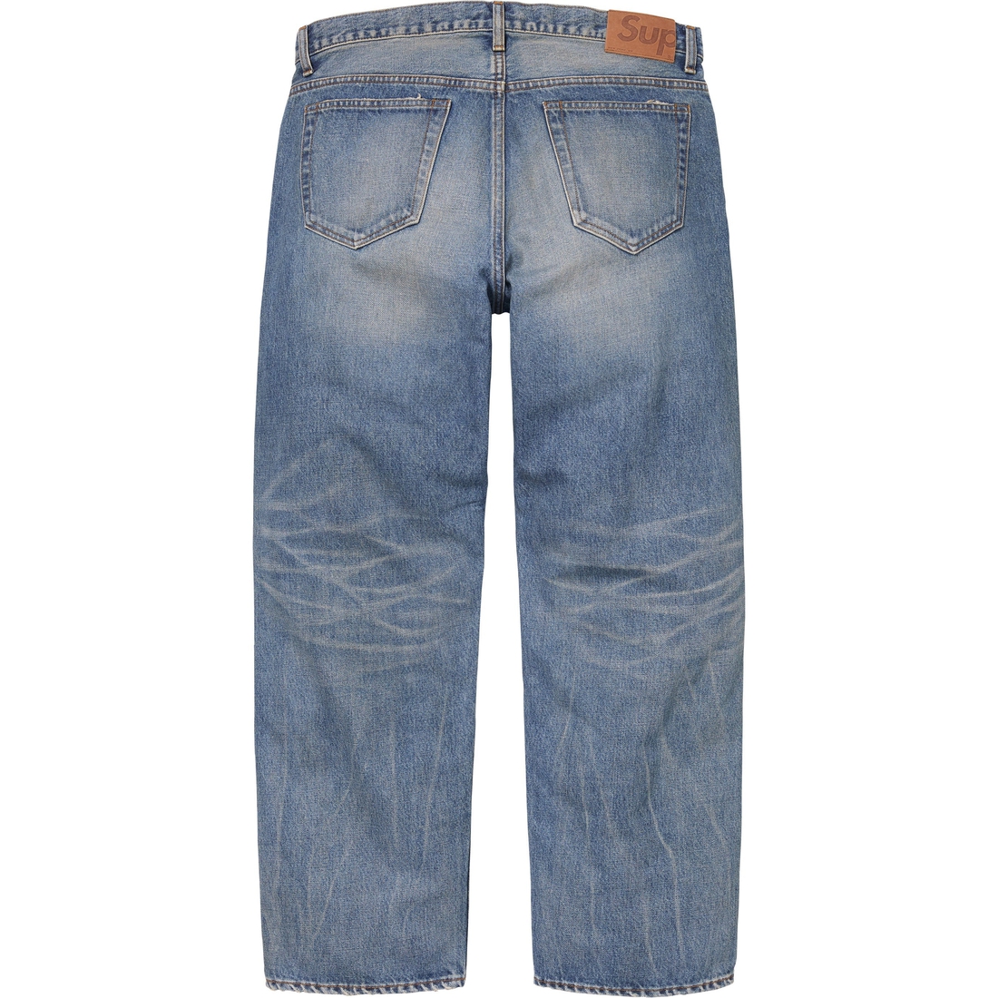 Supreme Distressed Loose Fit Selvedge Jean (FW24) - Washed Indigo - $298