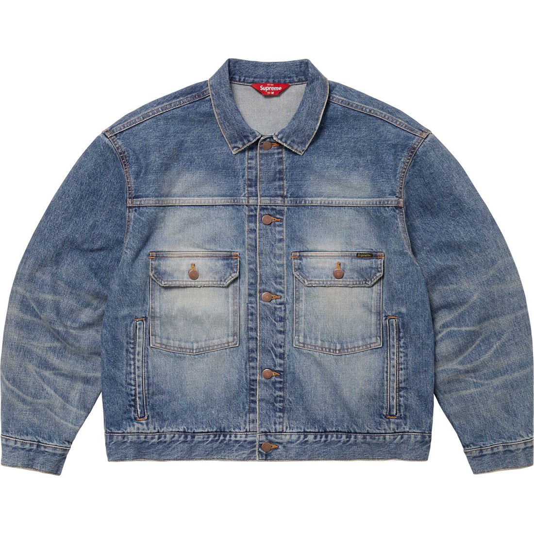 Supreme Distressed Selvedge Trucker Jacket (FW24) - Washed Indigo - $368