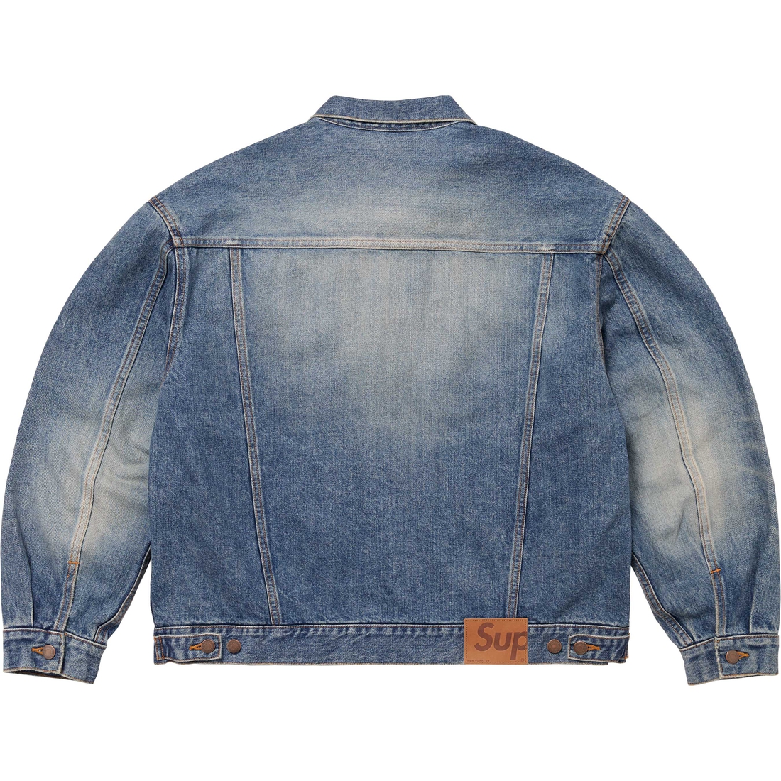 Supreme Distressed Selvedge Trucker Jacket (FW24) - Washed Indigo - $368