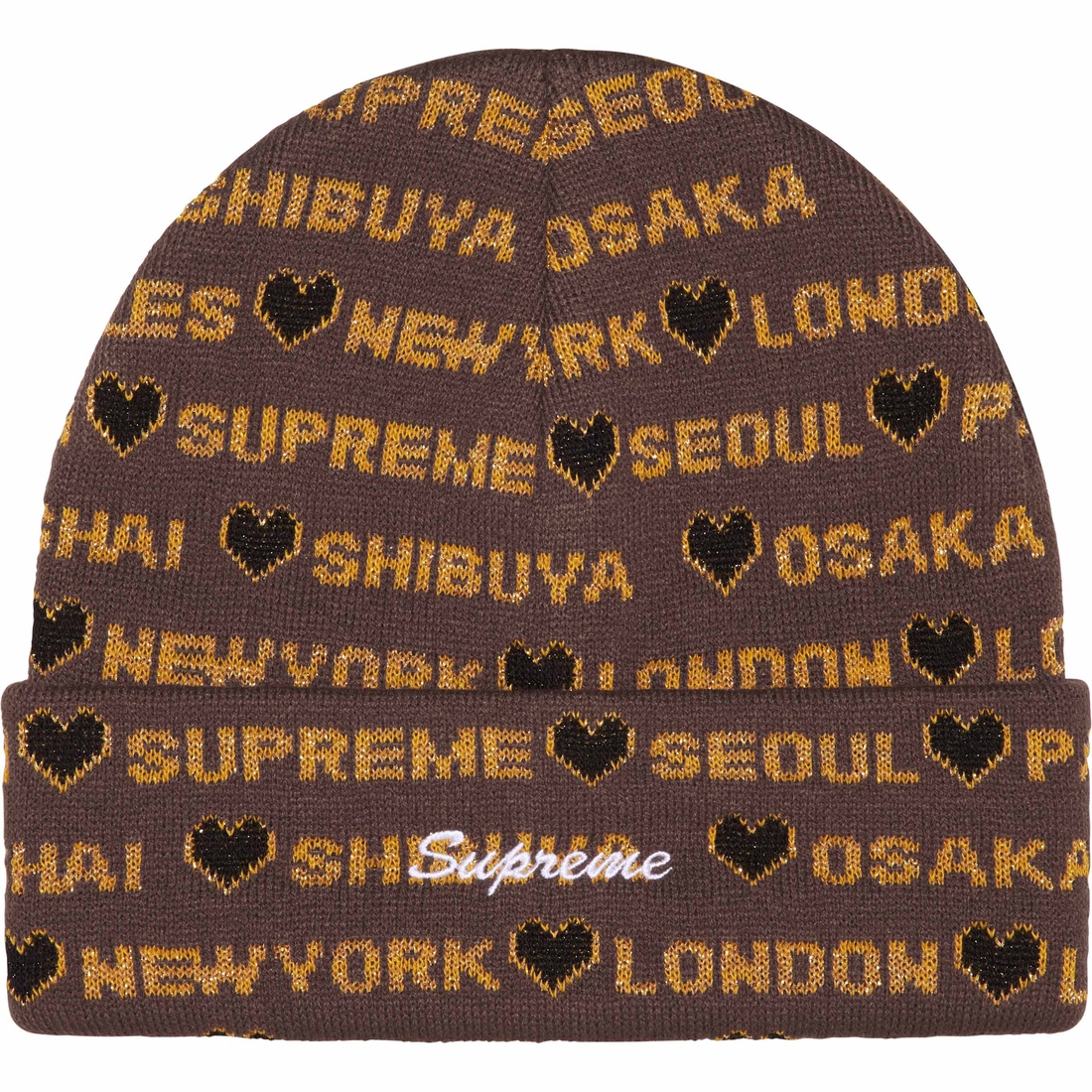 Supreme Hearts Beanie (FW24) - Brown - $40