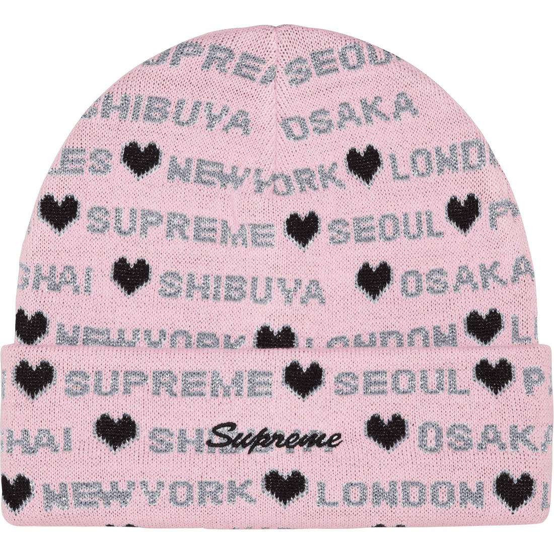 Supreme Hearts Beanie (FW24) - Light Pink - $40
