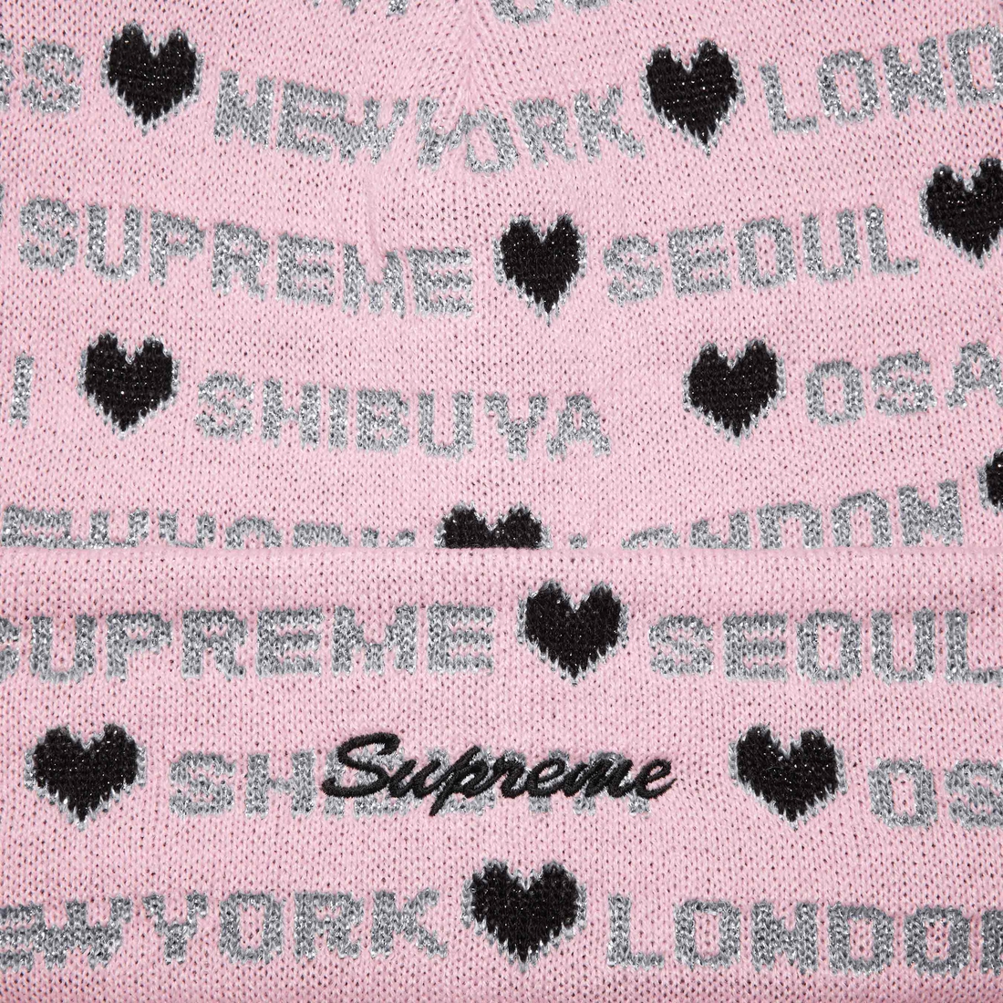 Supreme Hearts Beanie (FW24) - Light Pink - $40