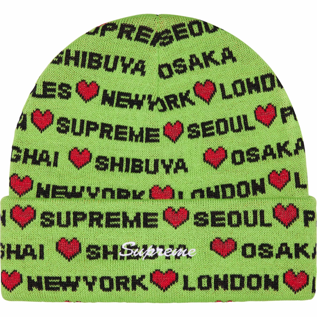 Supreme Hearts Beanie (FW24) - Lime - $40