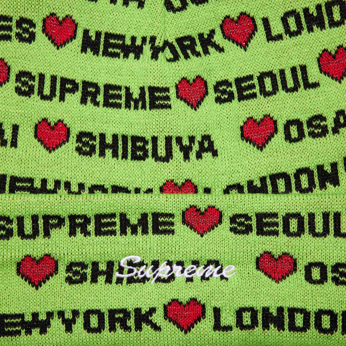 Supreme Hearts Beanie (FW24) - Lime - $40