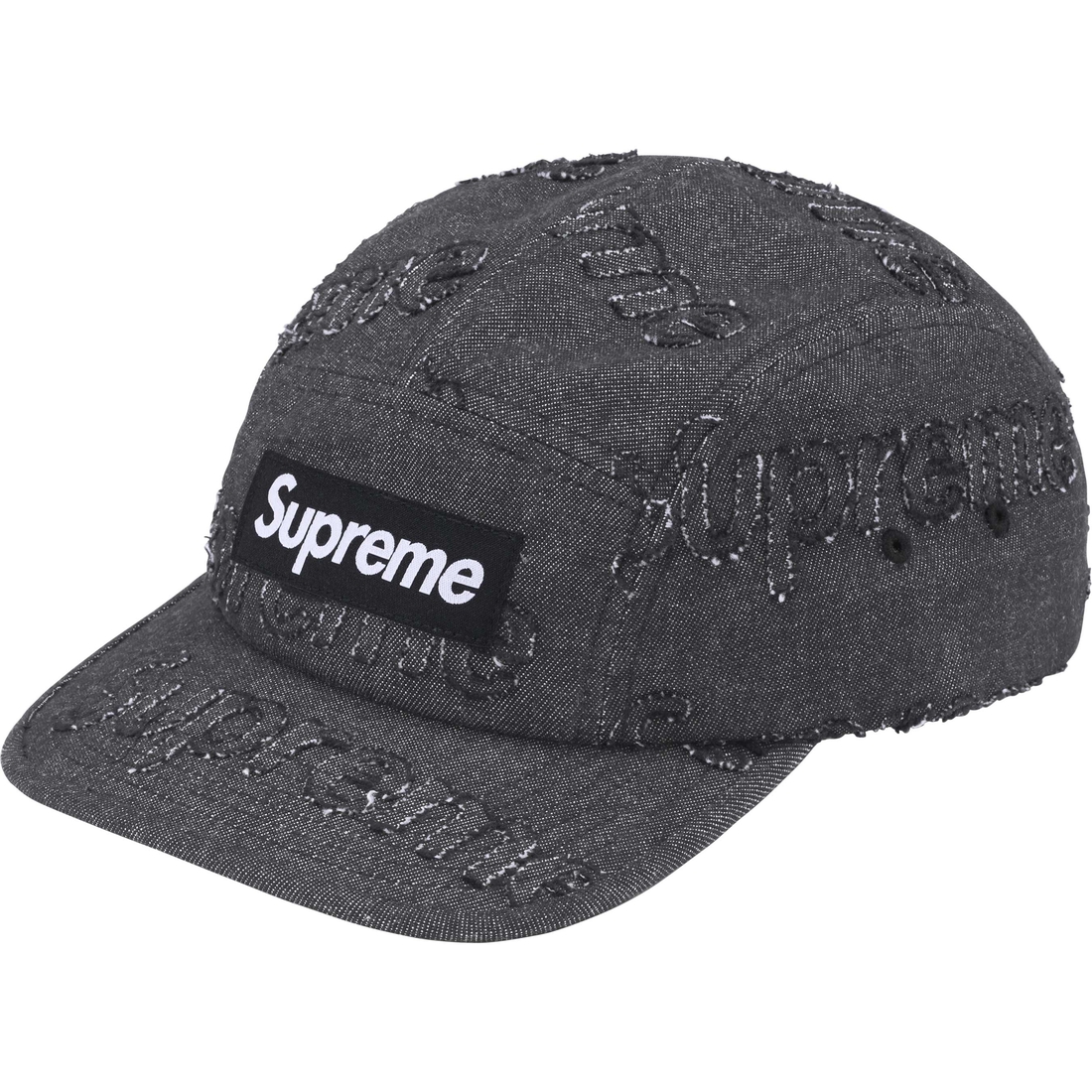 Supreme Lasered Denim Camp Cap (FW24) - Black - $58