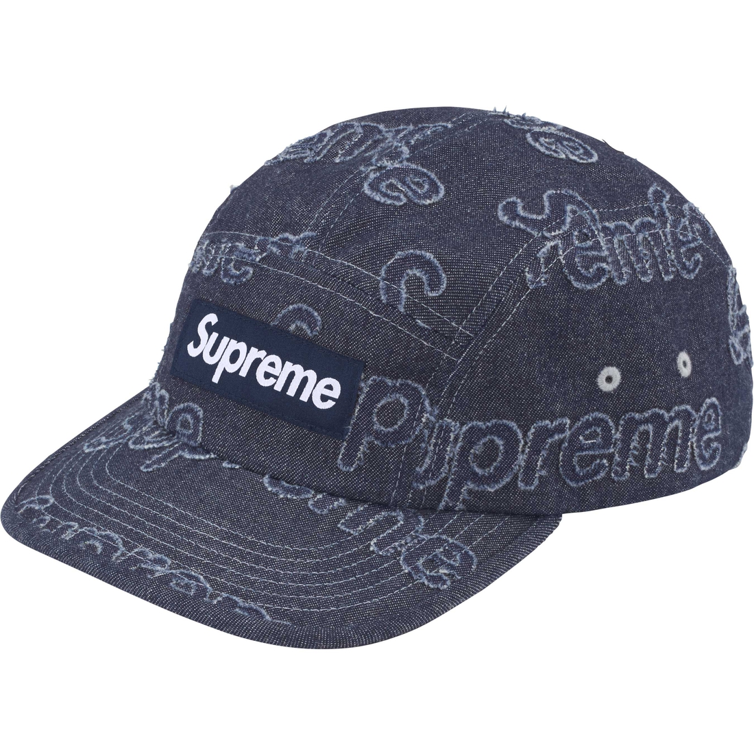Supreme Lasered Denim Camp Cap (FW24) - Navy - $58