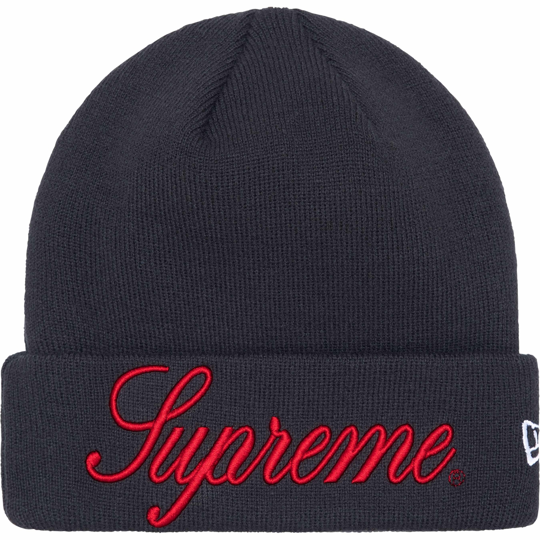 Supreme New Era Script Beanie (FW24) - Navy - $40