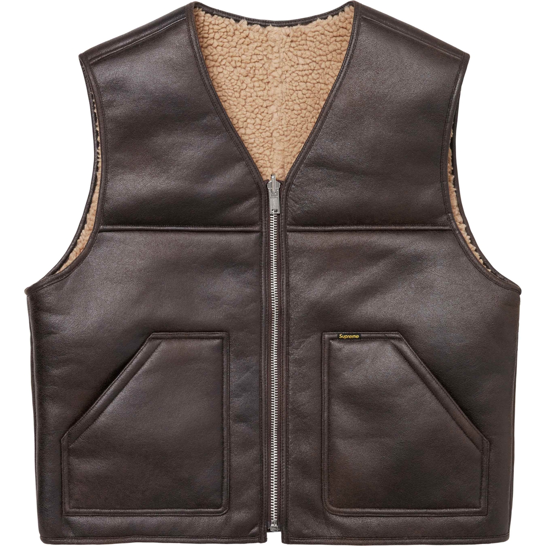 Supreme Reversible Faux Shearling Vest (FW24) - Brown - $188