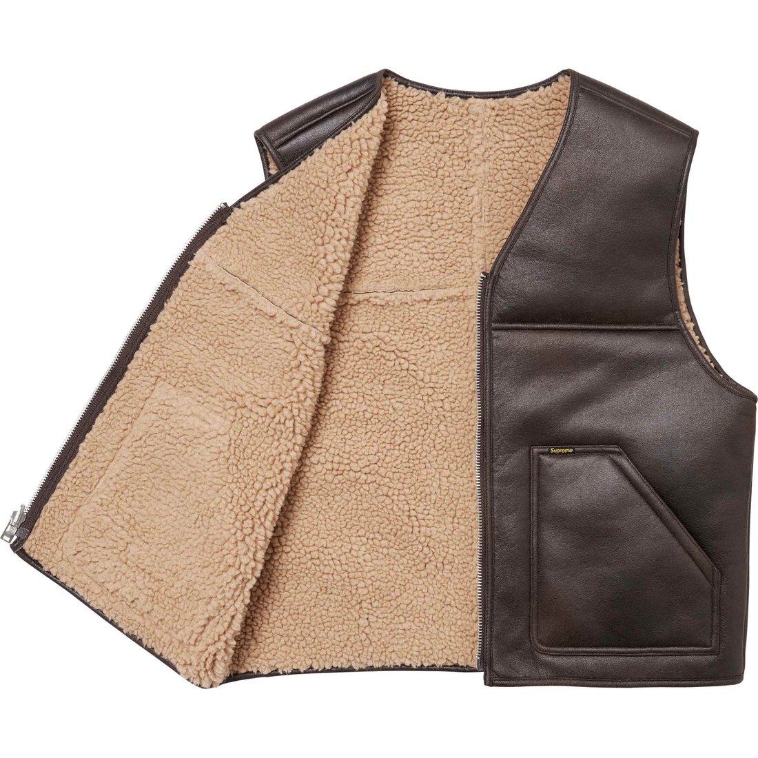 Supreme Reversible Faux Shearling Vest (FW24) - Brown - $188