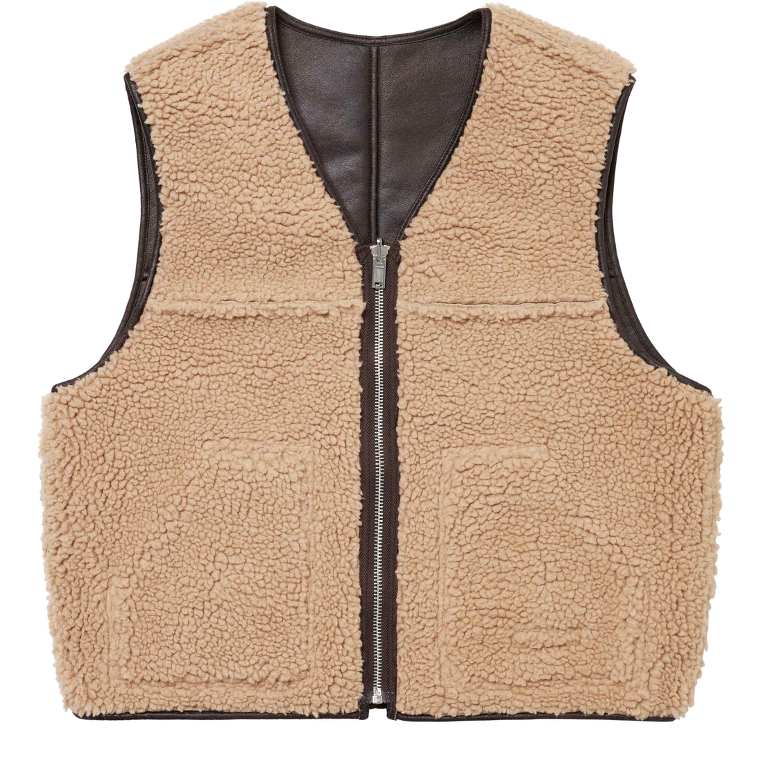 Supreme Reversible Faux Shearling Vest (FW24) - Brown - $188