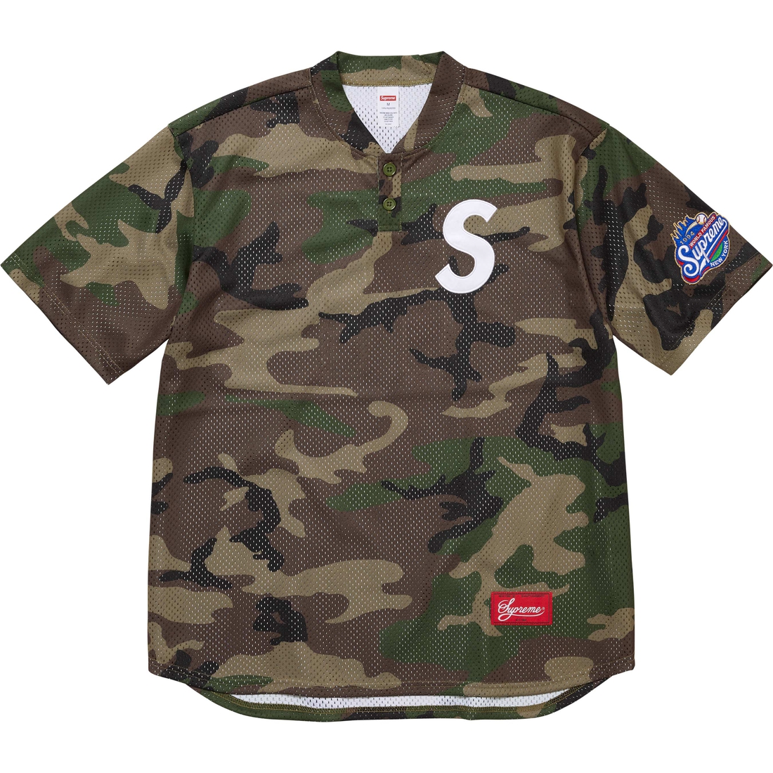 Supreme S Logo Baseball Henley (FW24) - Woodland Camo - $118
