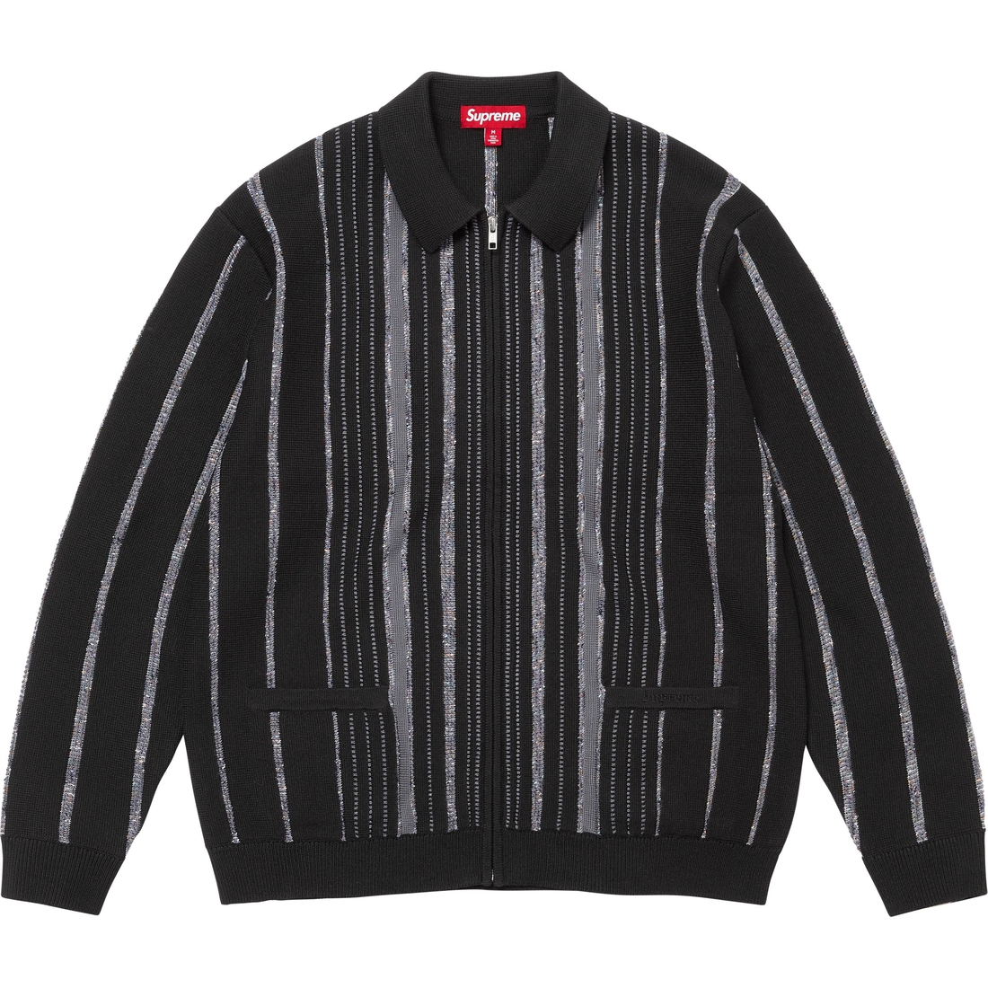 Supreme Speckle Stripe Zip Up Cardigan (FW24) - Black - $178