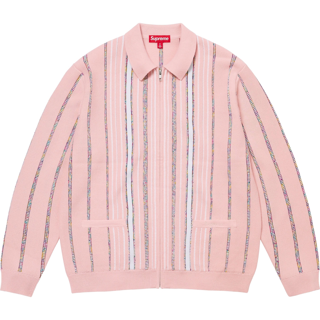 Supreme Speckle Stripe Zip Up Cardigan (FW24) - Pink - $178