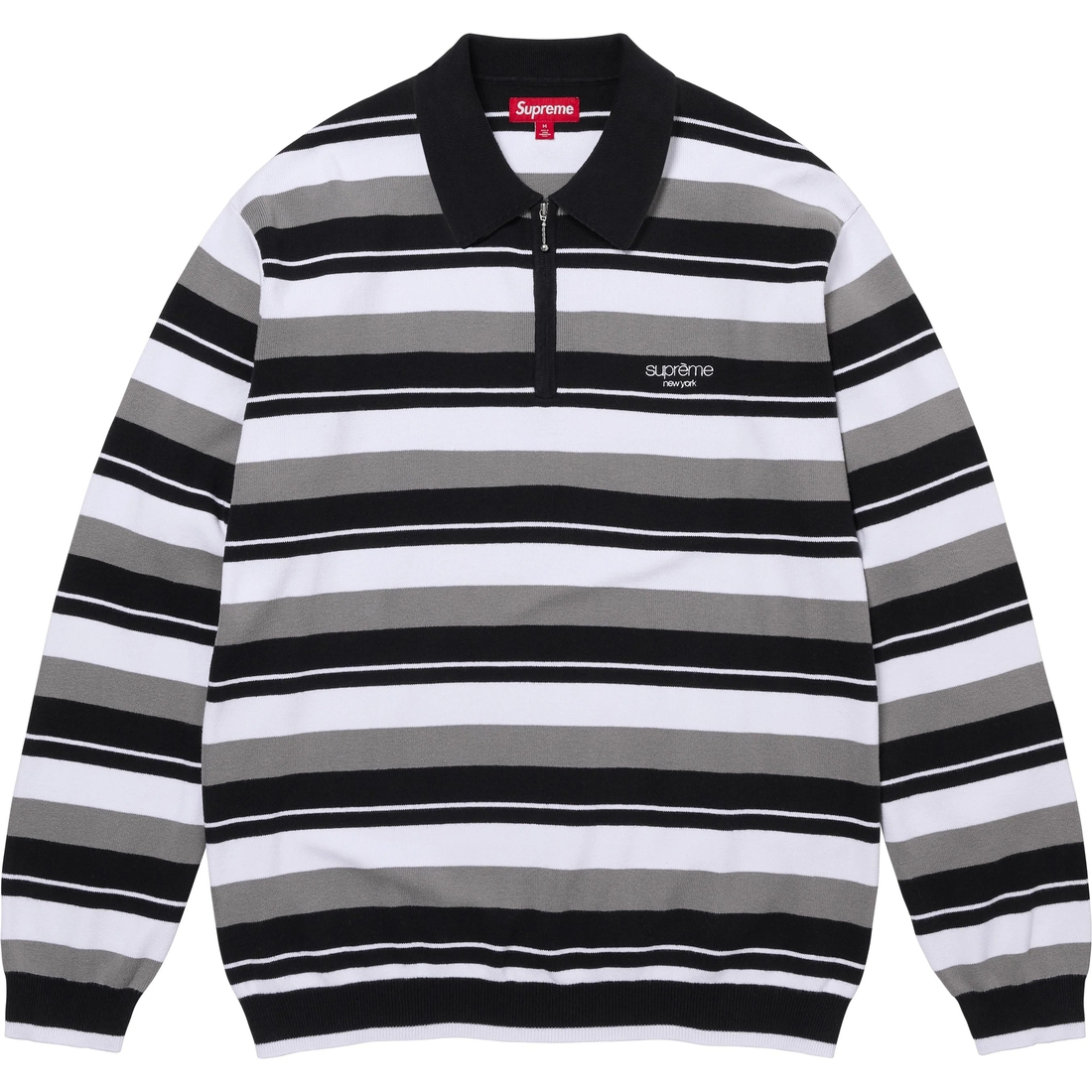 Supreme Stripe Zip L S Polo (FW24) - Black - $128