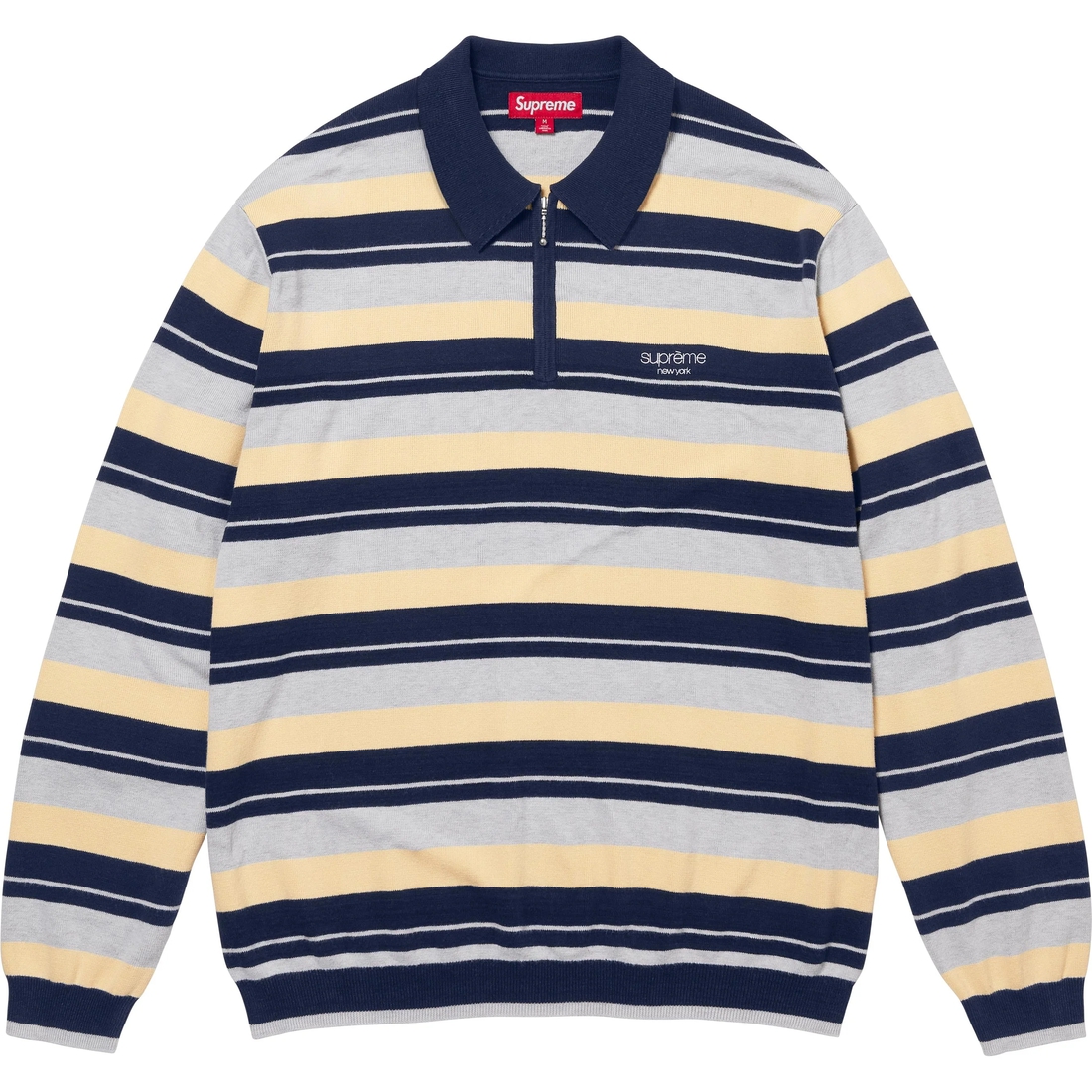 Supreme Stripe Zip L S Polo (FW24) - Navy - $128