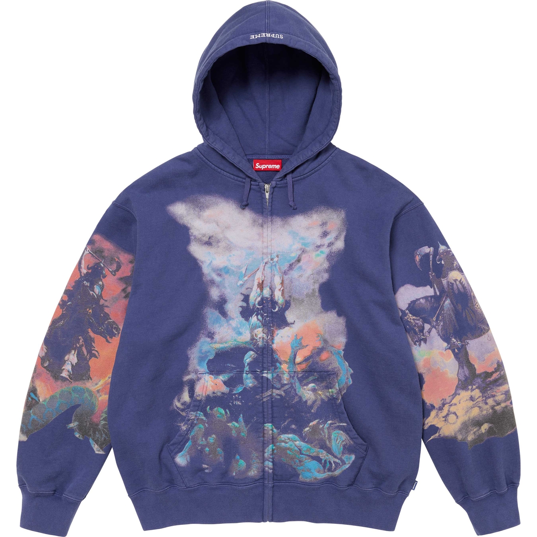 Supreme Supreme Frank Frazetta Zip Up Hooded Sweatshirt (FW24) - Washed Navy - $198