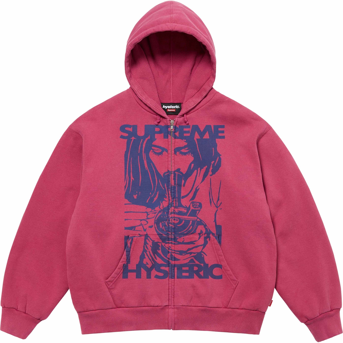 Supreme Supreme HYSTERIC GLAMOUR Thermal Lined Zip Up Hooded Sweatshirt (FW24) - Washed Red - $218