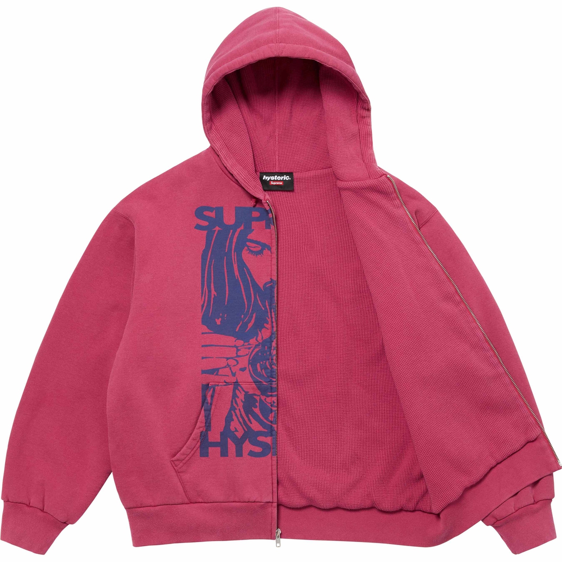 Supreme Supreme HYSTERIC GLAMOUR Thermal Lined Zip Up Hooded Sweatshirt (FW24) - Washed Red - $218