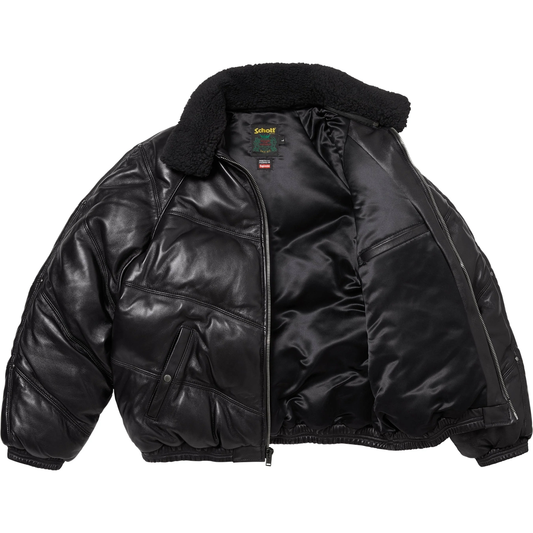 Supreme Supreme Schott Chevron Leather Down Puffer Jacket (FW24) - Black - $1298