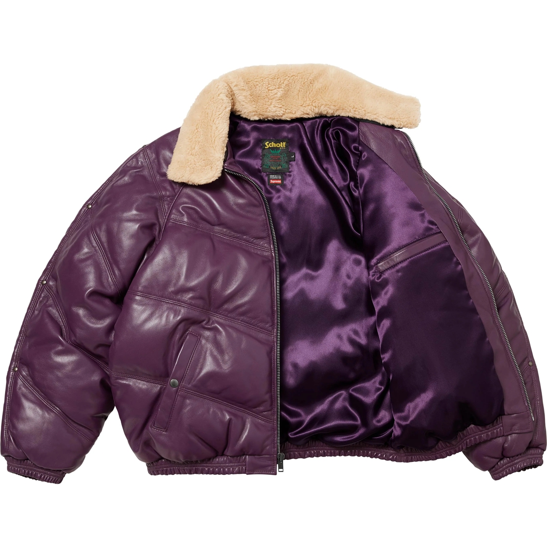 Supreme Supreme Schott Chevron Leather Down Puffer Jacket (FW24) - Purple - $1298