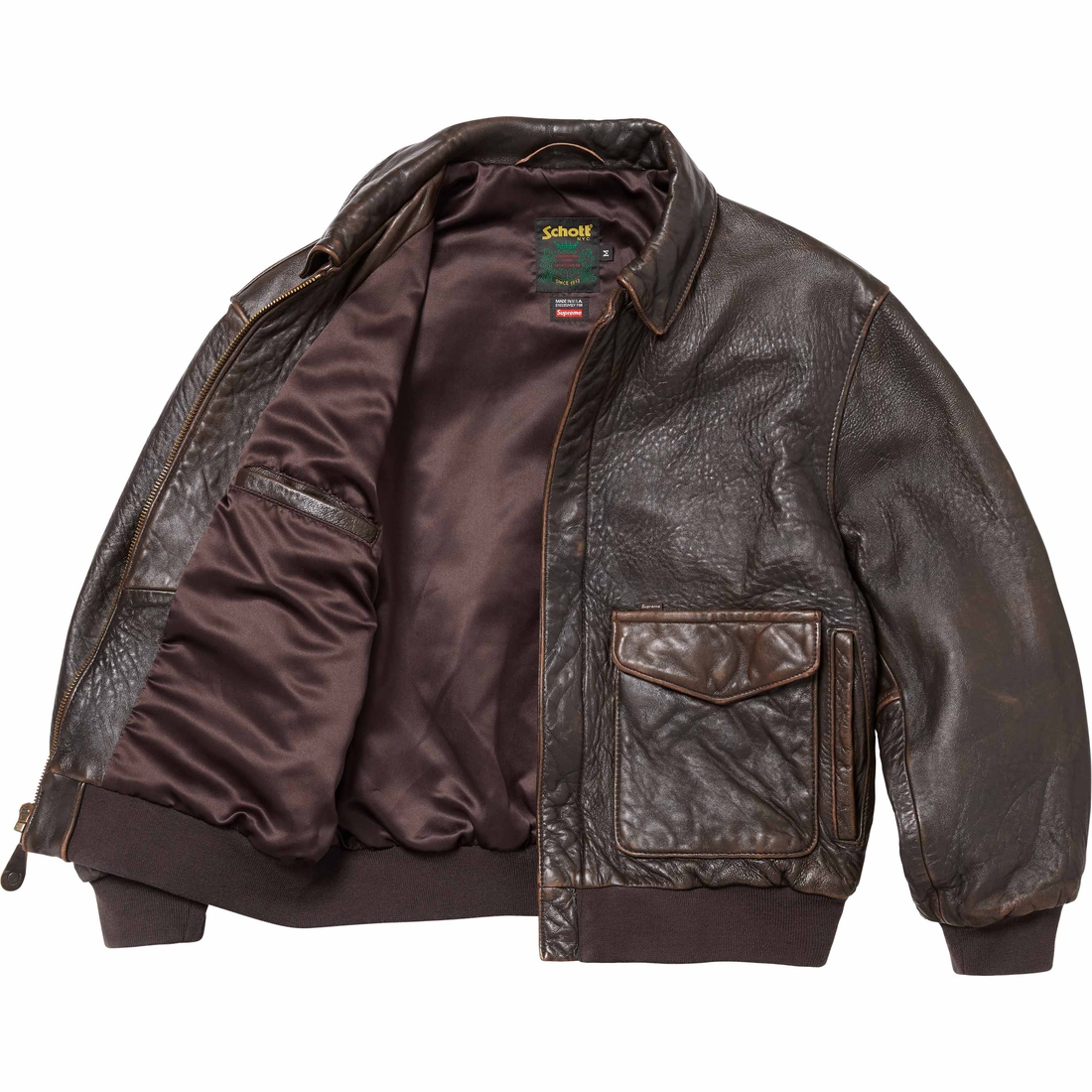 Supreme Supreme Schott Snow White Hand-Painted Leather A2 Jacket (FW24) - Brown - $3998
