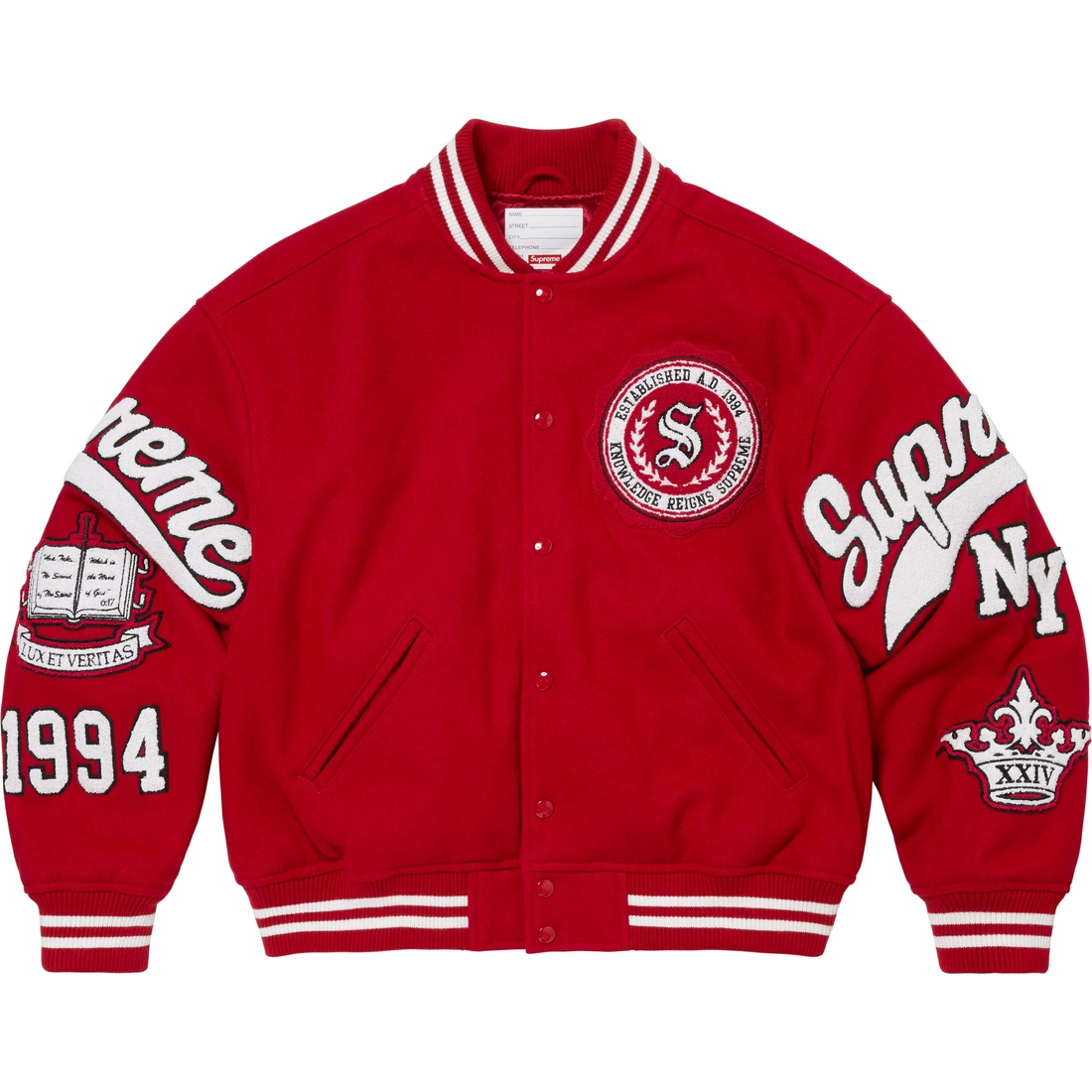 Supreme Veritas Varsity Jacket (FW24) - Red - $498