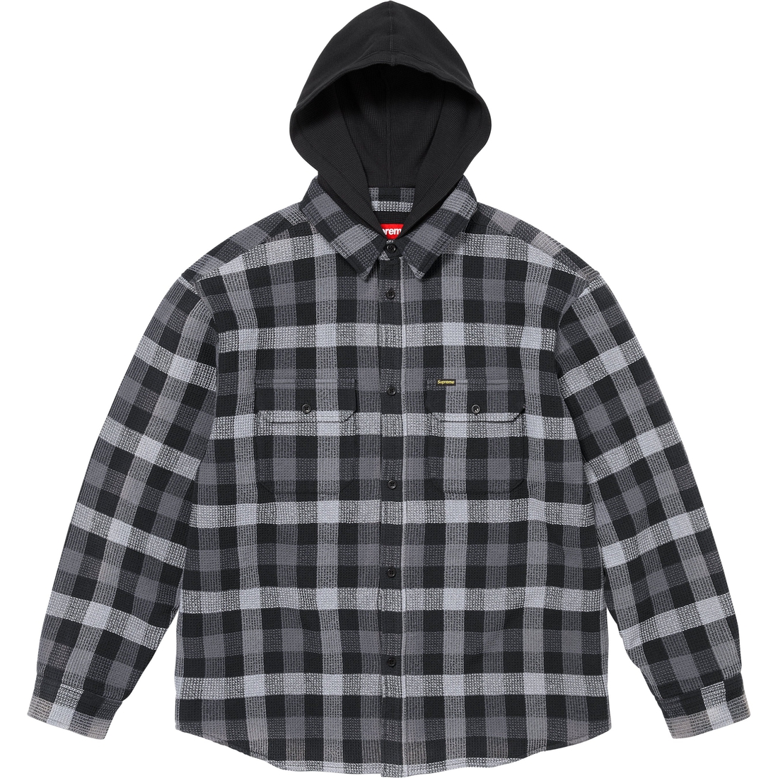 Supreme Waffle Plaid Hooded Shirt (FW24) - Black - $158