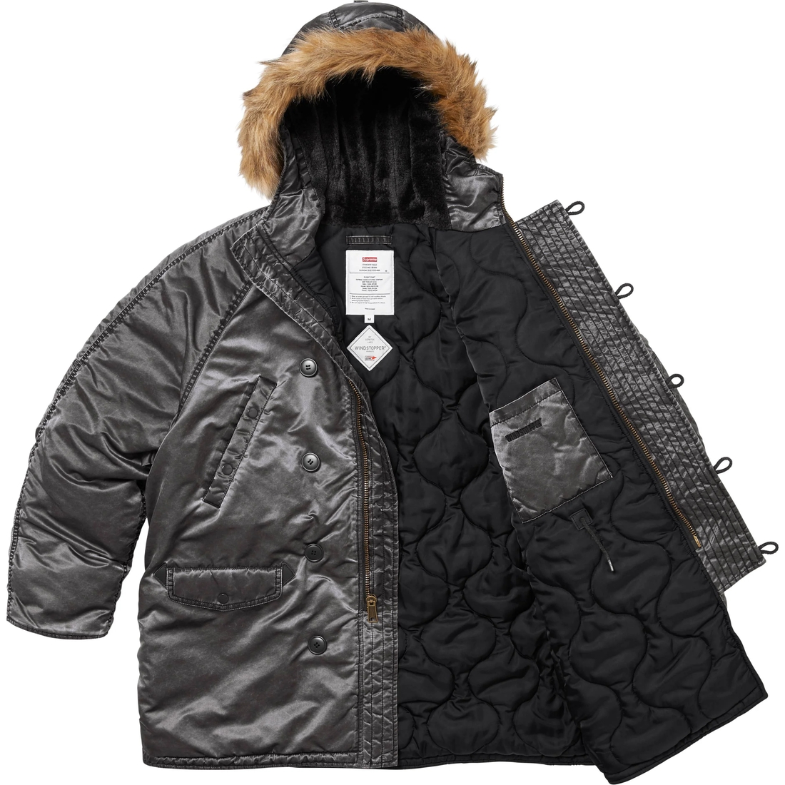 Supreme Washed Flight Satin N-3B Parka (FW24) - Black - $498