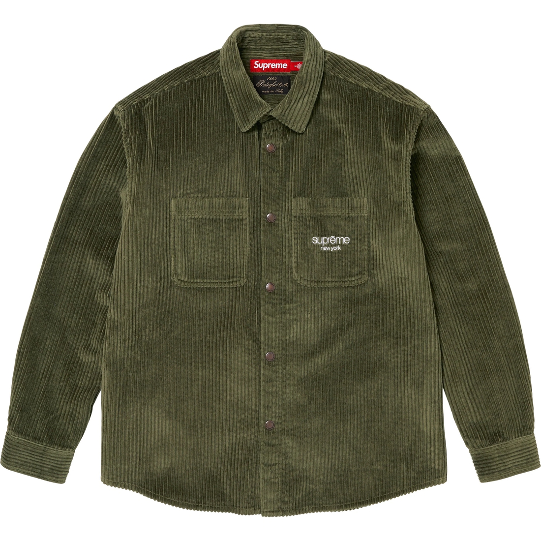 Supreme Wide Wale Corduroy Snap Shirt (FW24) - Olive - $168