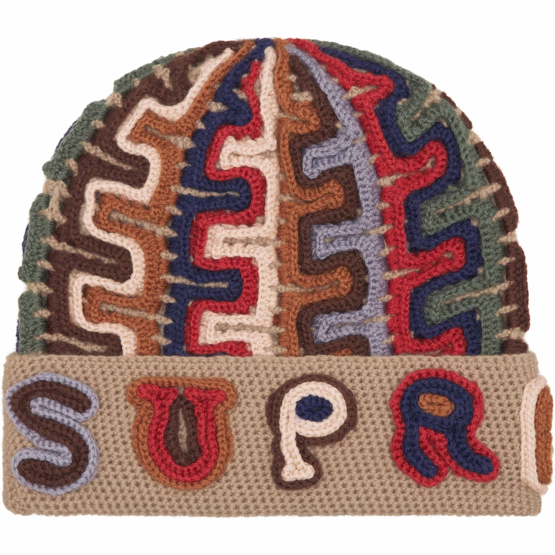 Supreme Yarn Appliqué Beanie (FW24) - Khaki - $110