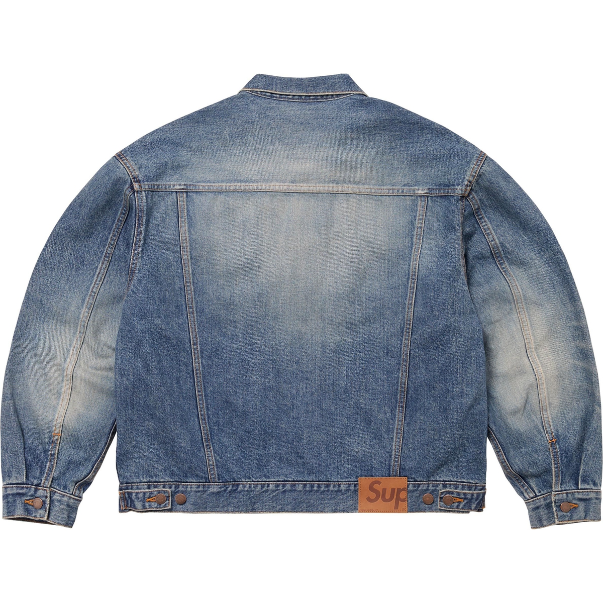 Supreme Distressed Selvedge Trucker Jacket (FW24) - Washed Indigo - $368