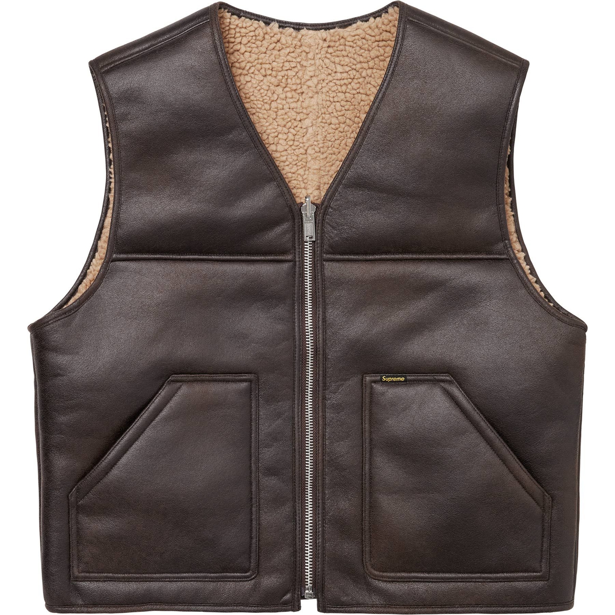 Supreme Reversible Faux Shearling Vest (FW24) - Brown - $188