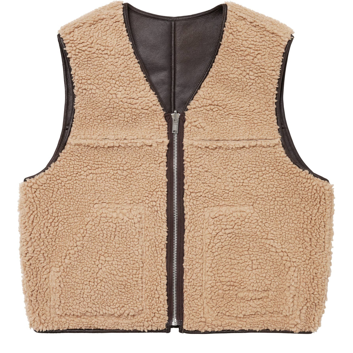 Supreme Reversible Faux Shearling Vest (FW24) - Brown - $188