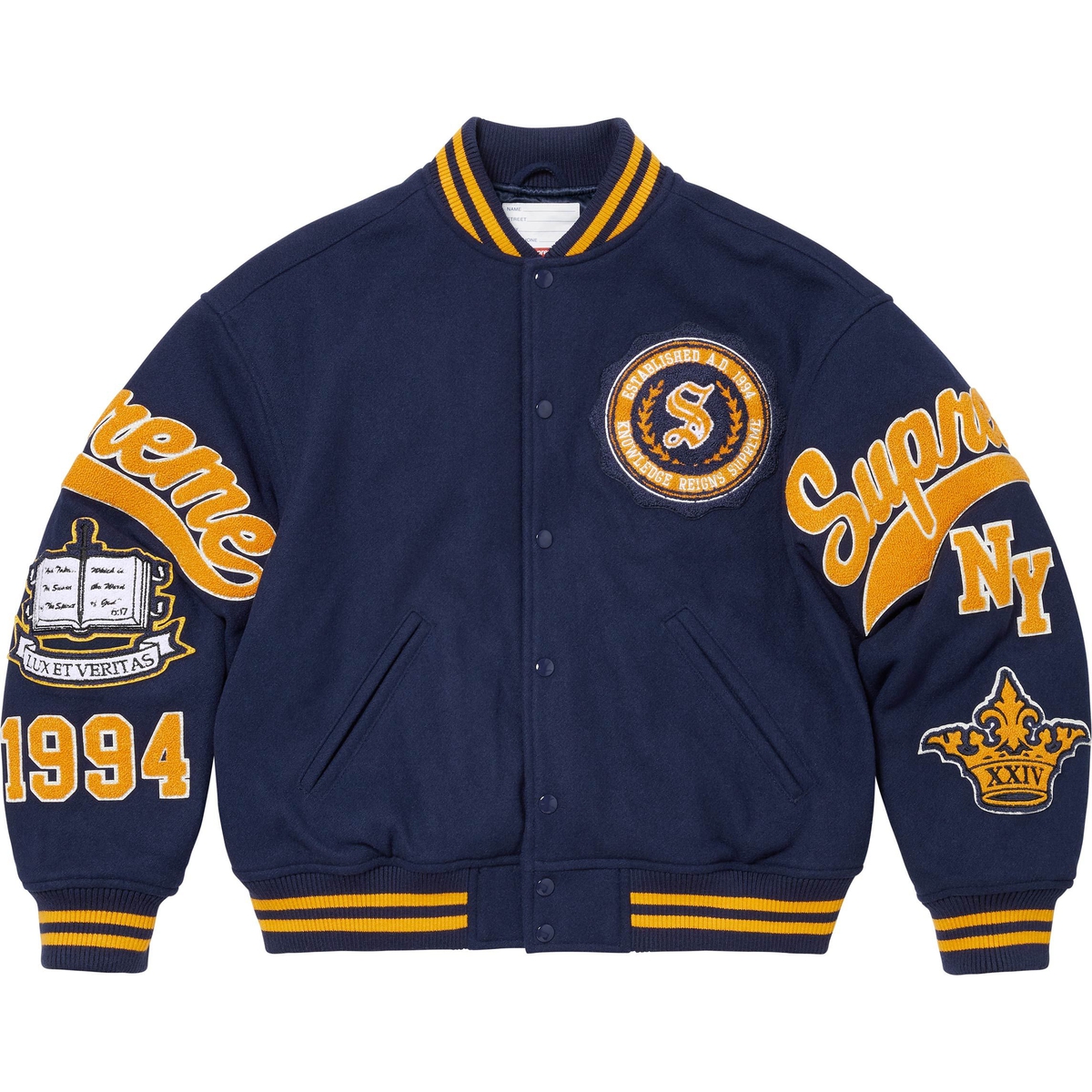Supreme Veritas Varsity Jacket (FW24) - Navy - $498