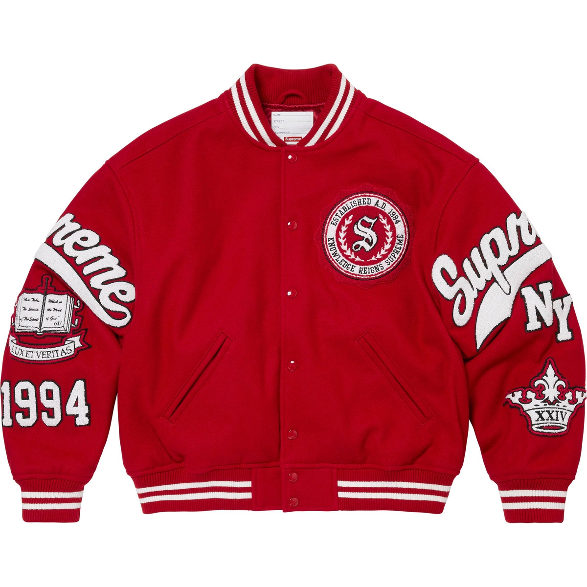 Supreme Veritas Varsity Jacket (FW24) - Red - $498