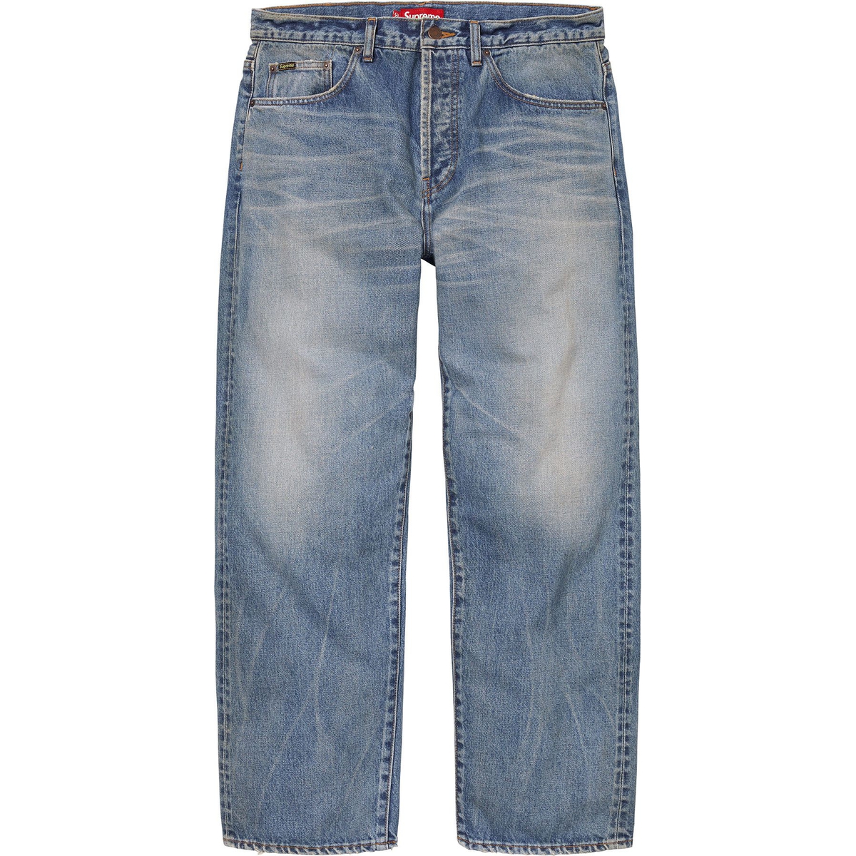 Supreme Distressed Loose Fit Selvedge Jean (FW24) - Washed Indigo - $298