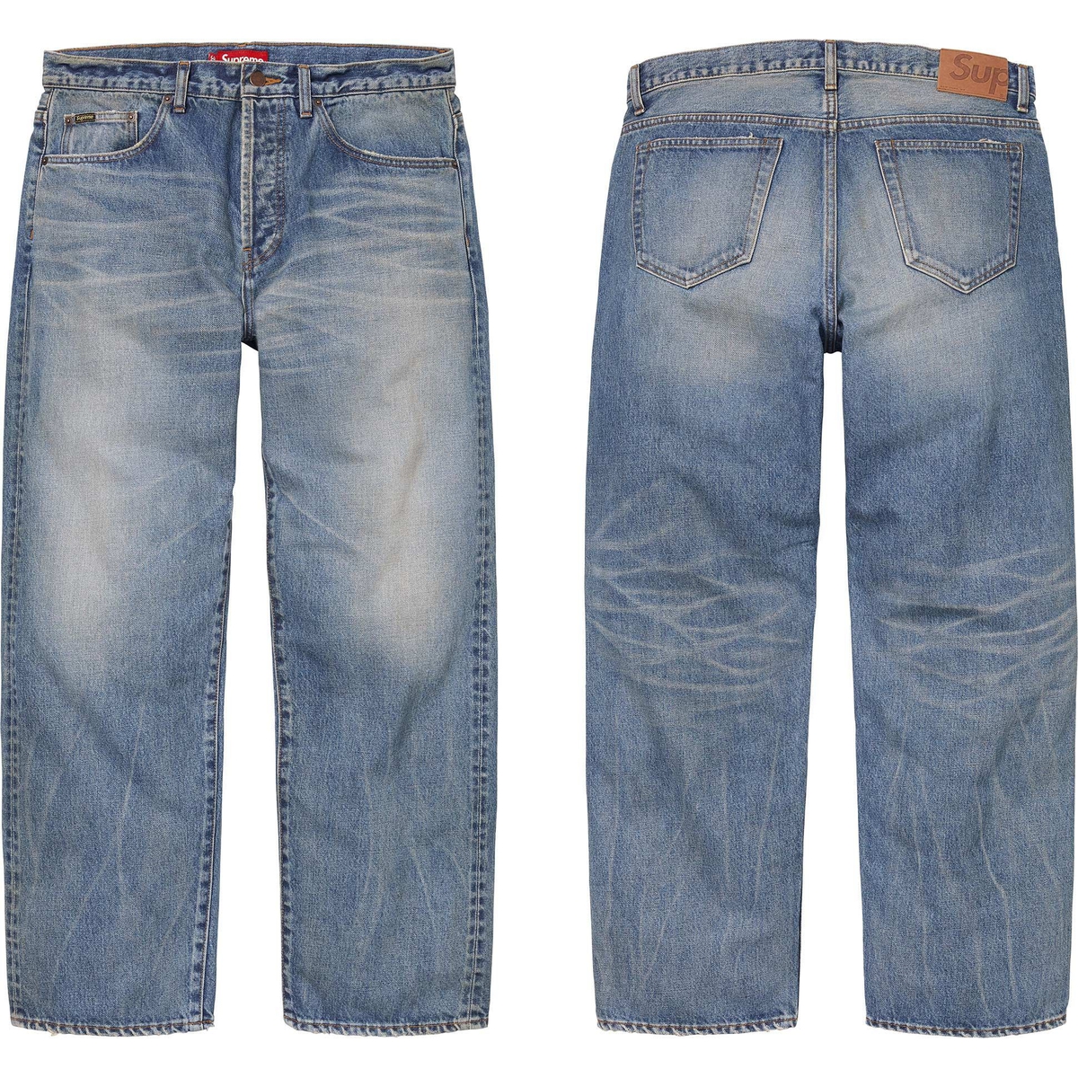 Supreme Distressed Loose Fit Selvedge Jean (FW24) - Washed Indigo - $298