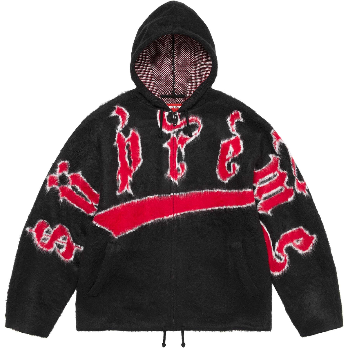 Supreme Accent Brushed Zip Up Hooded Sweater (FW24) - Black - $188