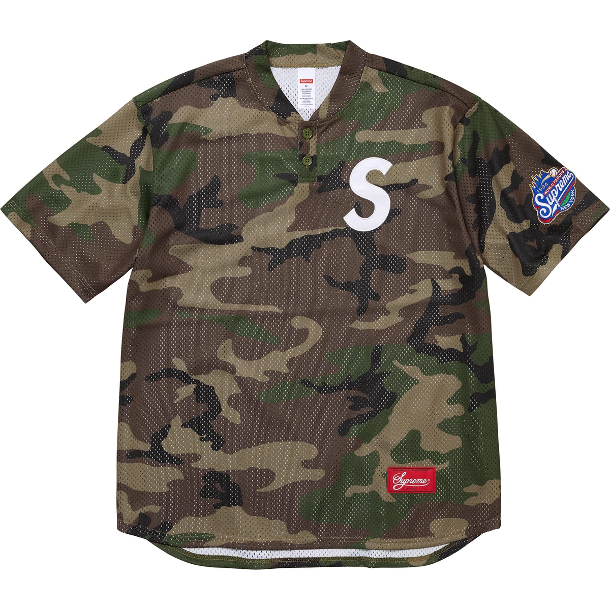 Supreme S Logo Baseball Henley (FW24) - Woodland Camo - $118