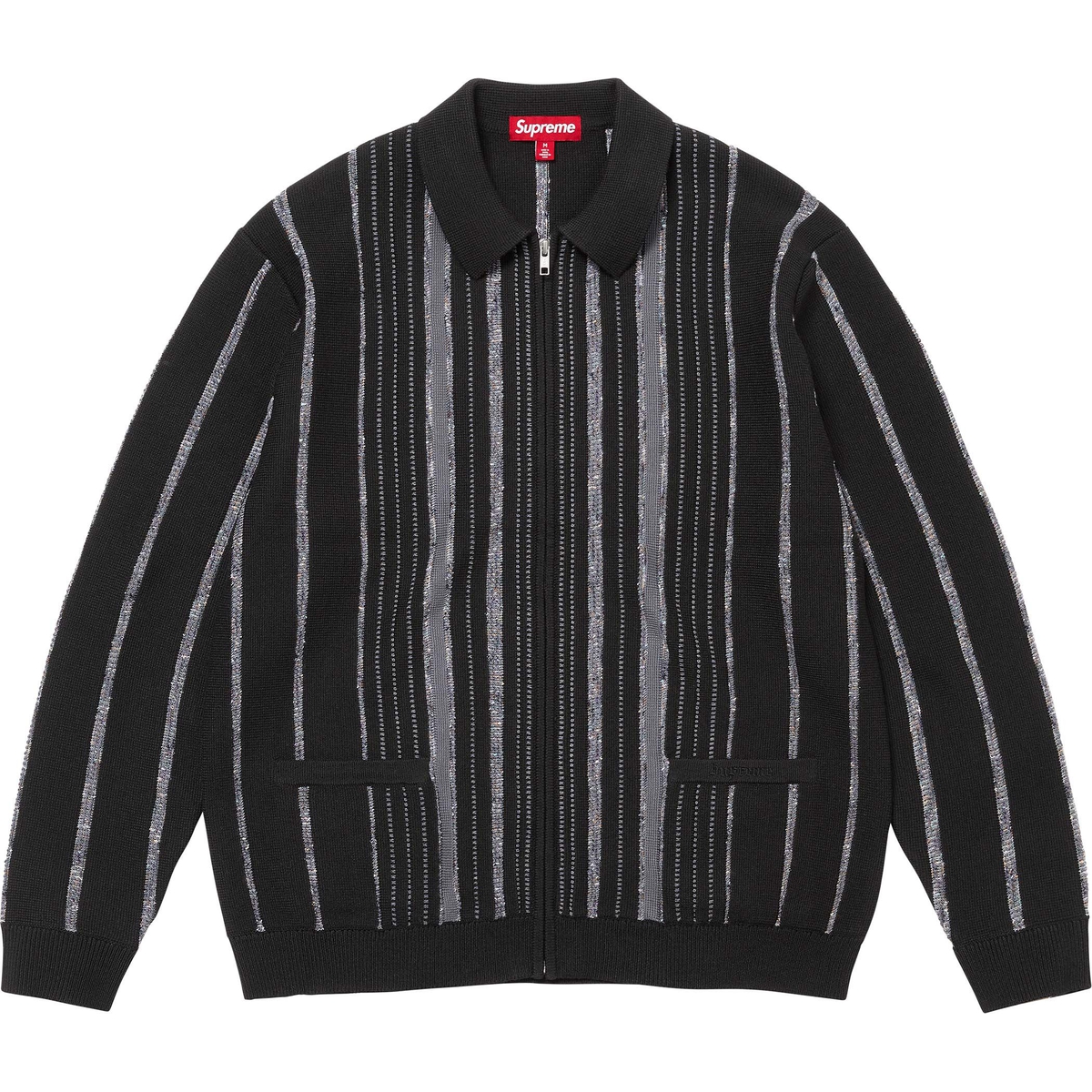 Supreme Speckle Stripe Zip Up Cardigan (FW24) - Black - $178