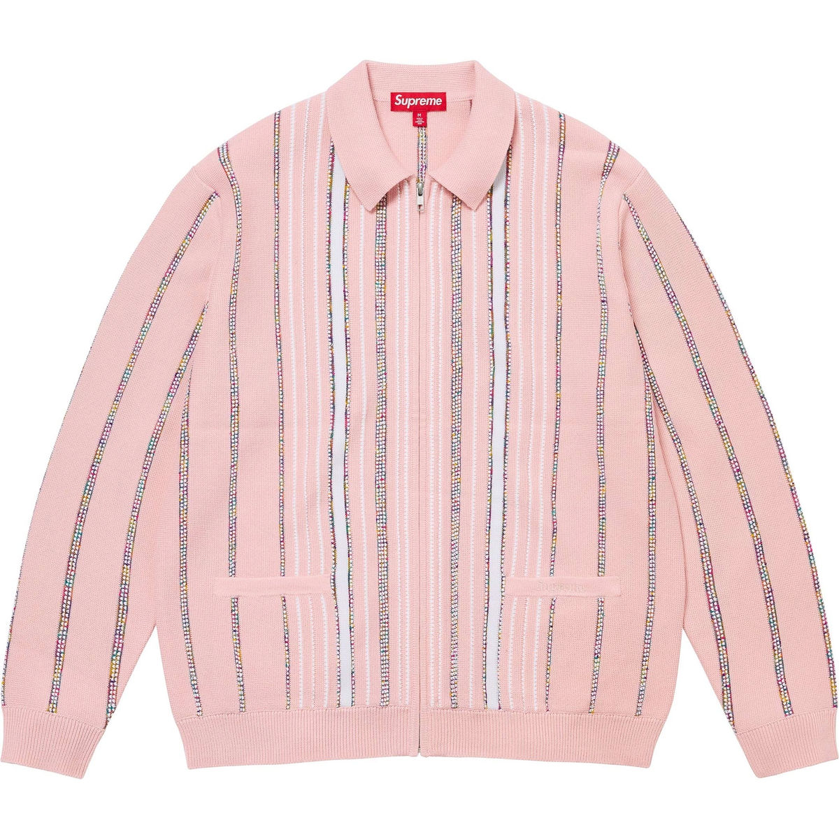 Supreme Speckle Stripe Zip Up Cardigan (FW24) - Pink - $178