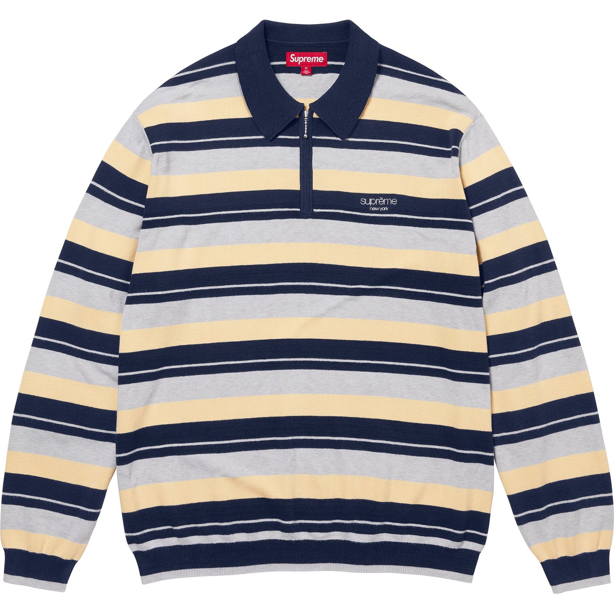 Supreme Stripe Zip L S Polo (FW24) - Navy - $128