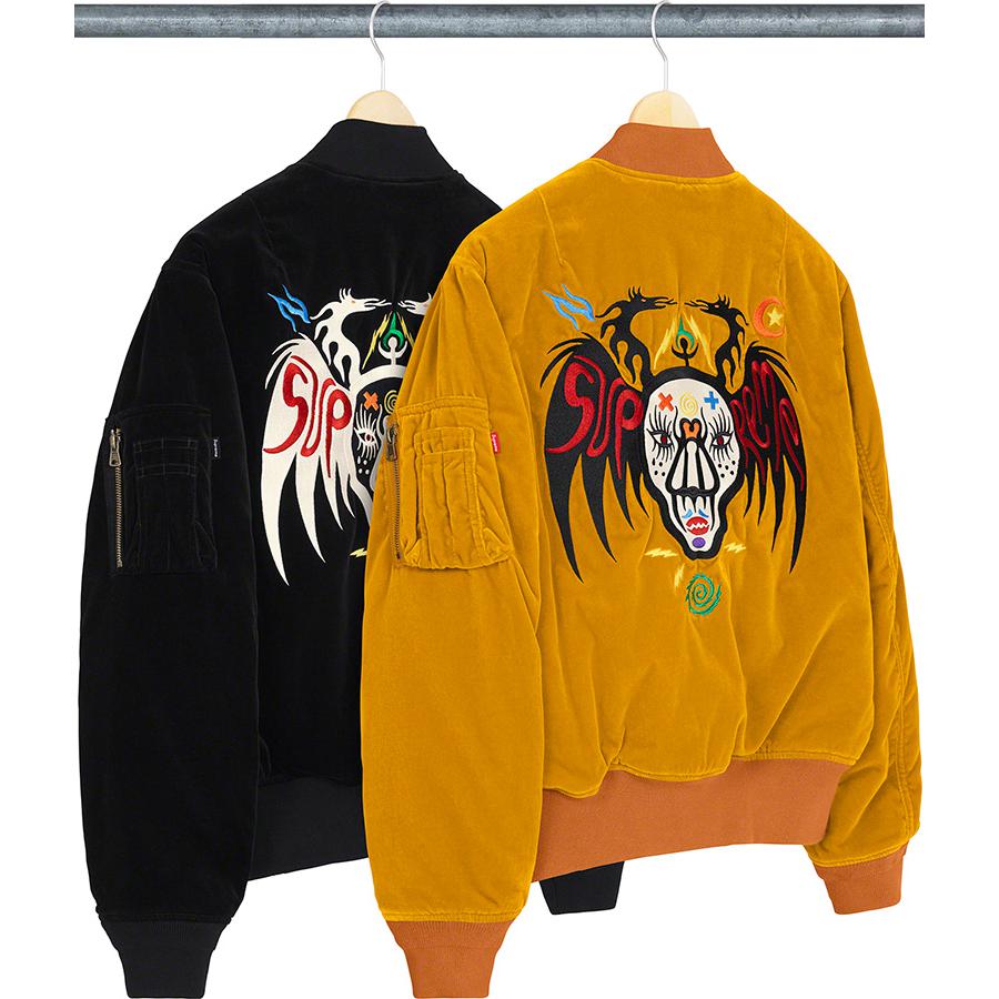 Supreme Clayton Patterson Supreme Skulls Embroidered Velvet MA-1 (SS21) - $398