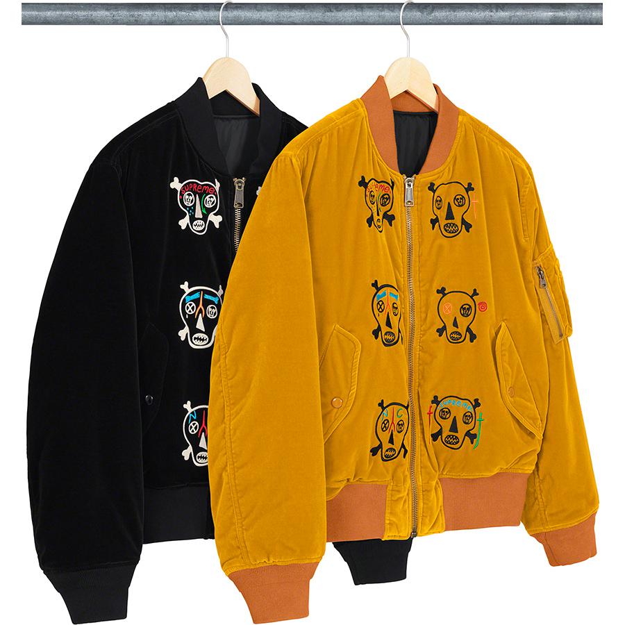 Supreme Clayton Patterson Supreme Skulls Embroidered Velvet MA-1 (SS21) - $398