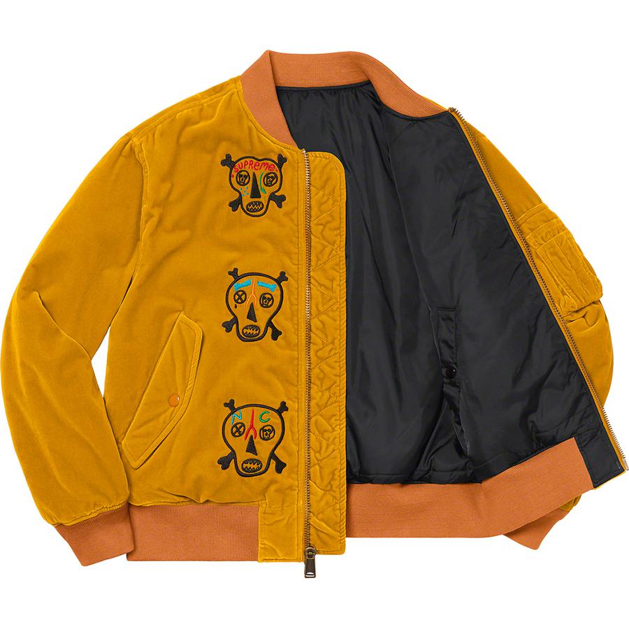 Supreme Clayton Patterson Supreme Skulls Embroidered Velvet MA-1 (SS21) - $398