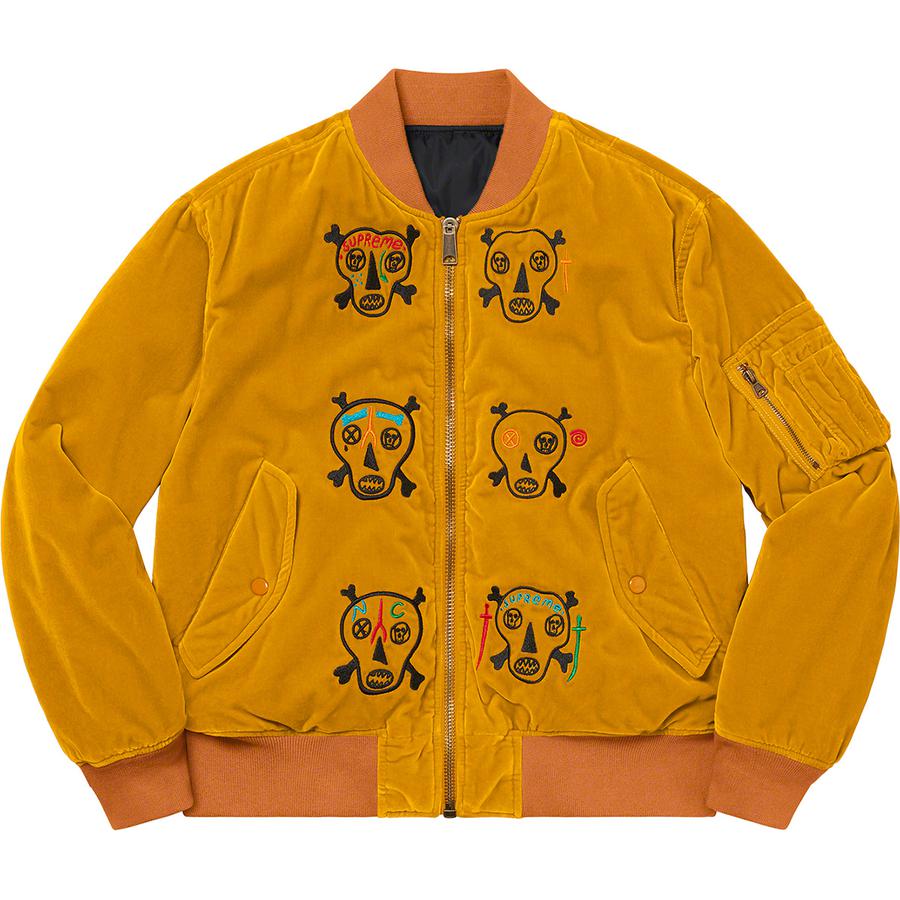 Supreme Clayton Patterson Supreme Skulls Embroidered Velvet MA-1 (SS21) - $398