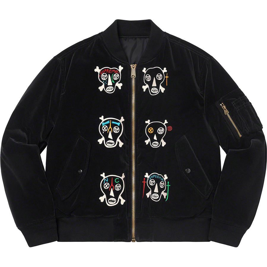 Supreme Clayton Patterson Supreme Skulls Embroidered Velvet MA-1 (SS21) - $398