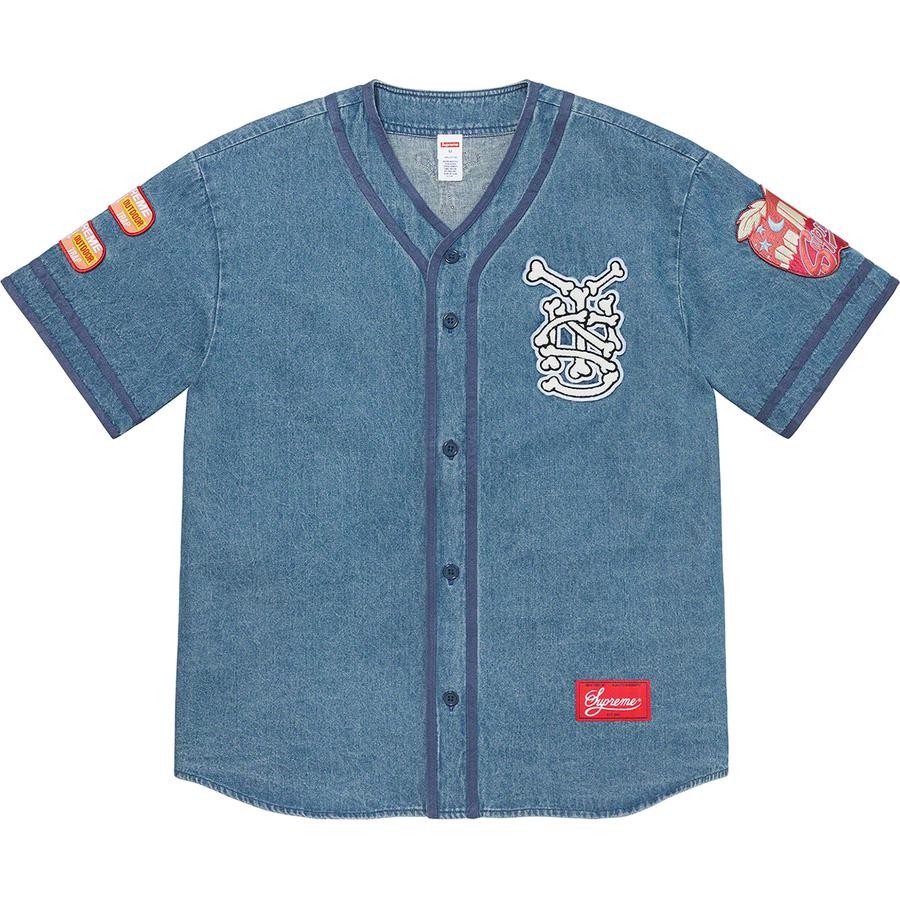 Supreme Patches Denim Baseball Jersey (SS21) - $198