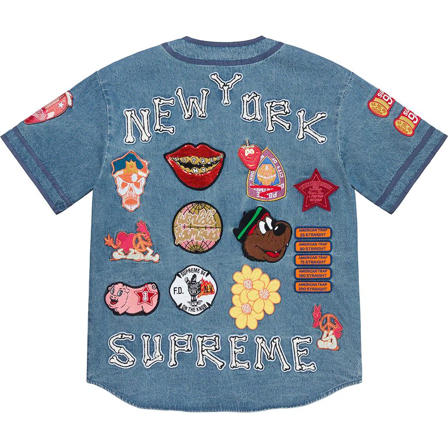 Supreme Patches Denim Baseball Jersey (SS21) - $198