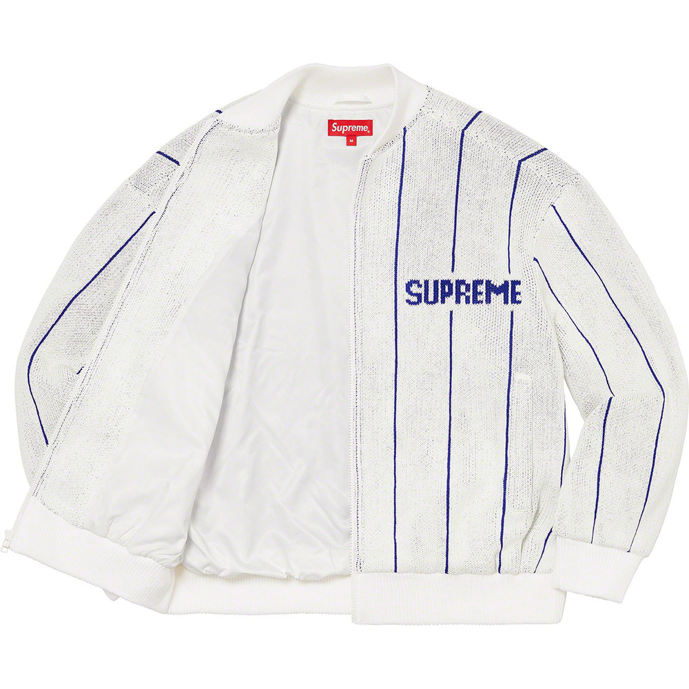 Supreme Pinstripe Varsity Zip Up Sweater (SS23) - [hidden] - $198